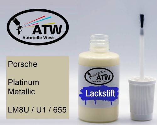 Porsche, Platinum Metallic, LM8U / U1 / 655: 20ml Lackstift, von ATW Autoteile West.